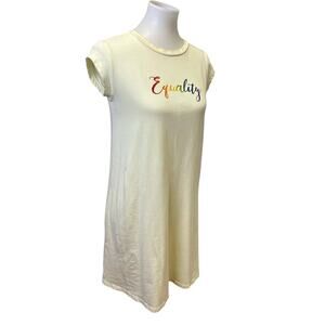 Hand Printed Upcycled Womens Small Equality Rainbow Pride LGBTQ T-Shirt Dress